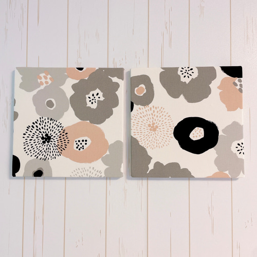 送料無料】ファブリックパネル 北欧フラワー グレー×ピンク2枚セット