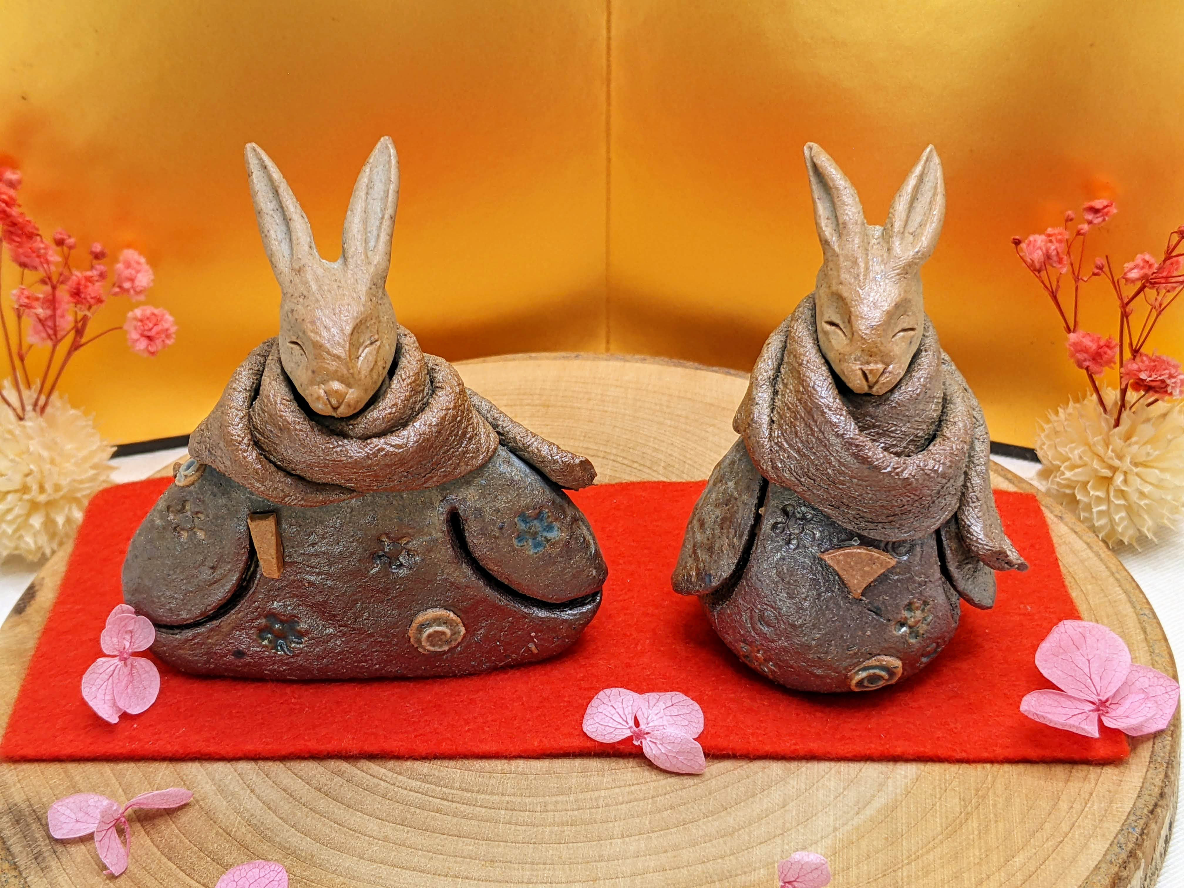 陶芸 うさぎのお雛様セット うさぎ雛 年が明けたと思ったらもうお雛様