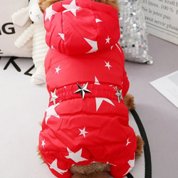 犬服  星柄  すごく暖かい犬ダウンジャケット  防寒犬オーバーコート  赤と紺色選べる 2枚目の画像