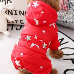 犬服  星柄  すごく暖かい犬ダウンジャケット  防寒犬オーバーコート  赤と紺色選べる 4枚目の画像