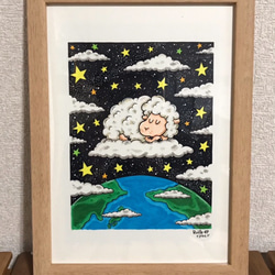 『Sheep, have good dreams』　原画　アート　羊　星　夢 1枚目の画像