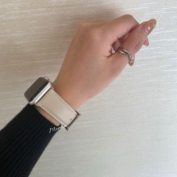 Apple Watch バイカラーベルト ブラウン×ホワイト 全サイズ対応 2枚目の画像