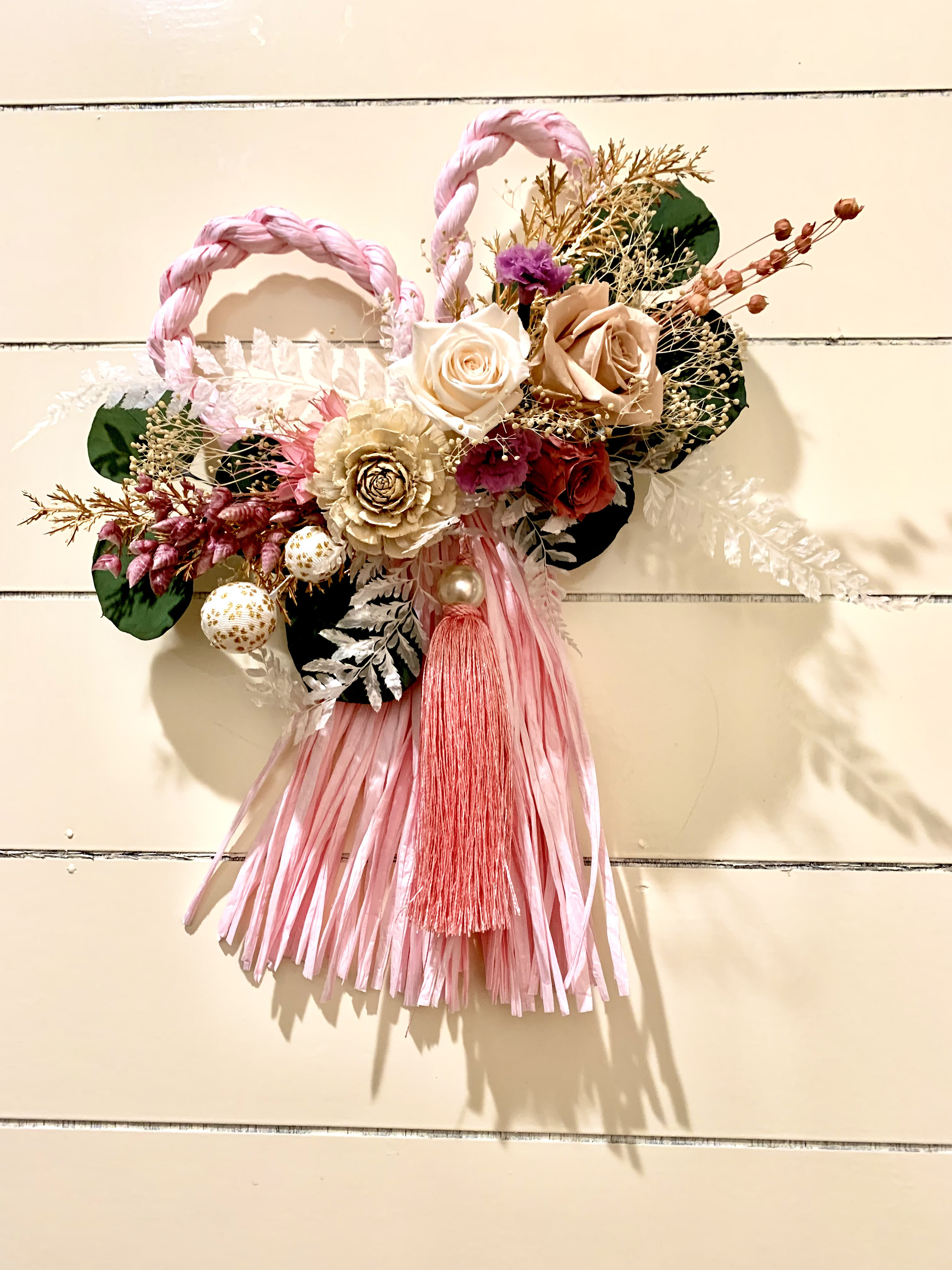 2022 お正月 しめ縄飾り 和モダン 2way 茜椿×カラー ＊187 【公式通販】