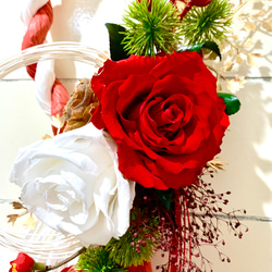 紅白しめ縄飾り＊大輪薔薇のプリザーブドフラワー 2枚目の画像