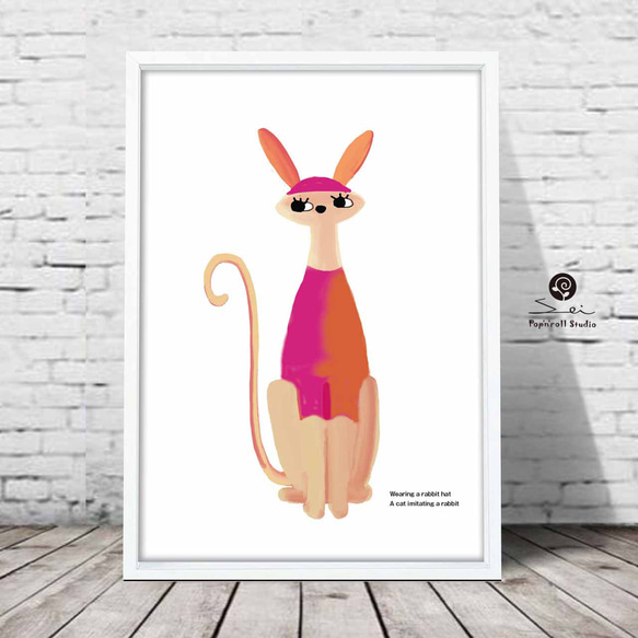 ウサギのフリ　ネコ　ウサギ　かわいい　イラスト　アート  アートポスター　ポスター  A4　全作定評品質　994 2枚目の画像