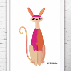 ウサギのフリ　ネコ　ウサギ　かわいい　イラスト　アート  アートポスター　ポスター  A4　全作定評品質　994 1枚目の画像