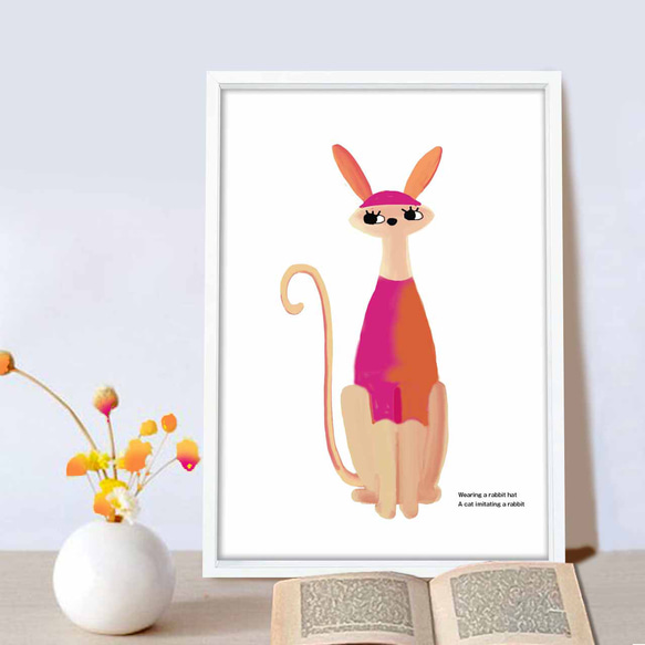 ウサギのフリ　ネコ　ウサギ　かわいい　イラスト　アート  アートポスター　ポスター  A4　全作定評品質　994 4枚目の画像