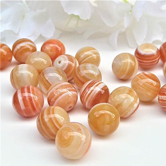 12mm 2個 赤縞瑪瑙（サードオニキス・サードニクス）オレンジ系