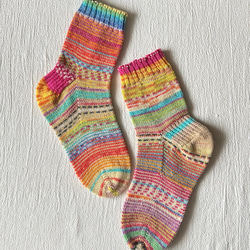 手編みの靴下　- pink orange - 4枚目の画像