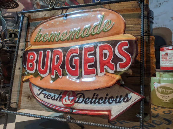 アメリカンダイナー/ ハンバーガー 立体式サインボード/ BURGERS 看板/ #店舗什器 #自立式看板 #キッチンカ 8枚目の画像