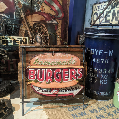 アメリカンダイナー/ ハンバーガー 立体式サインボード/ BURGERS