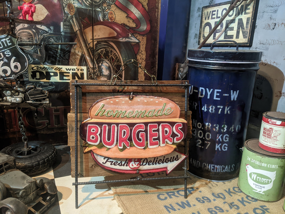 アメリカンダイナー/ ハンバーガー 立体式サインボード/ BURGERS 看板/ #店舗什器 #自立式看板 #キッチンカ 3枚目の画像