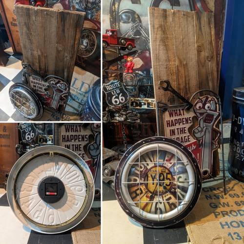 ガレージショップ立体式サインボード立て看板 型 スタンドクロック#店舗什器 ガレージショップ 立体式サインボード 立て看板 型 スタンド