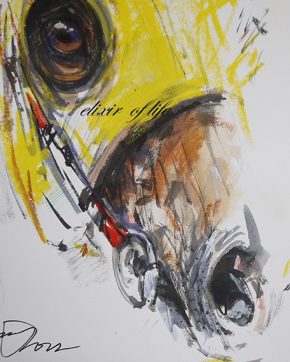 A Rase Horse　１４１２２２（水彩画用紙、３４，５ｃｍ×２４，７ｃｍ、墨絵,墨、水彩） 2枚目の画像