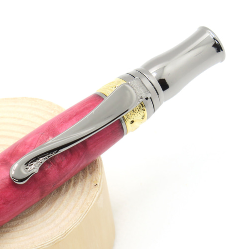 手作り 高級 木製 回転式ボールペン 染めた カエデ ガン・メタル 24金  