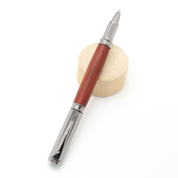手工奢華木質水性圓珠筆磁性筆帽黃檀青銅色 第5張的照片