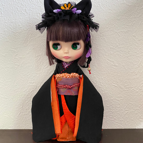 22cmドールさんハロウィン着物 正絹引き振袖 0134 その他人形 suteki