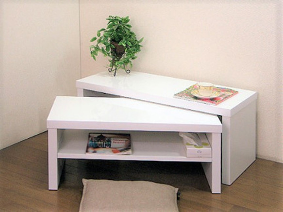 ネストテーブル「プログレ」2点セット　ホワイト・白色 2枚目の画像