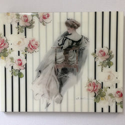ヨーロピアン壁掛け　貴婦人と薔薇のコラージュ作品　オリジナル一点ものハンドメイド 2枚目の画像