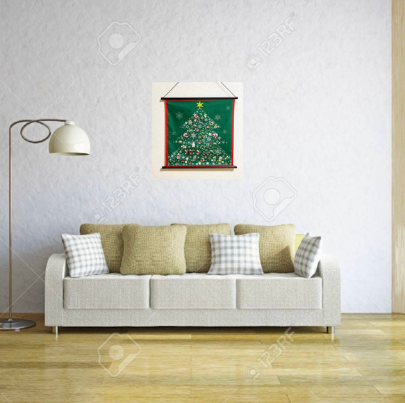 クリスマスタペストリー　緑　スワロフスキー付　サンタの大集合　京のおうち時間 4枚目の画像