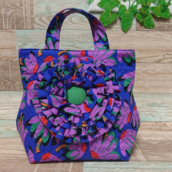刺繍ステッチ入りアップリケバッグ◇ハンドメイド一点物 ミシンキルト 