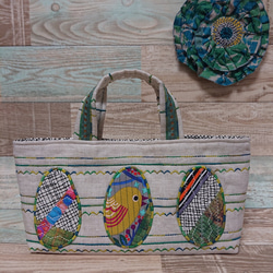 刺繍ステッチ入りアップリケバッグ◇ハンドメイド一点物 ミシン
