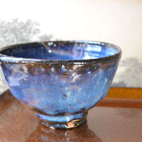 新品未使用☆抹茶茶碗☆桐箱付　月に萩と桜　浅見与し三　作 抹茶茶碗桐箱付 月に萩と桜 浅見与し三 作 緑