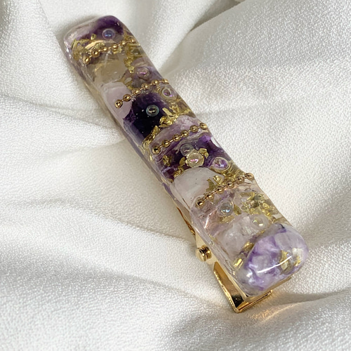 ヘアクリップ 天然石キラキラゴールド さざれ石 ヘアクリップ・バナナ