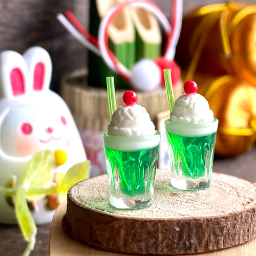53 ＊メロンクリームソーダ＊ 2個セット ミニチュア ドリンク 
