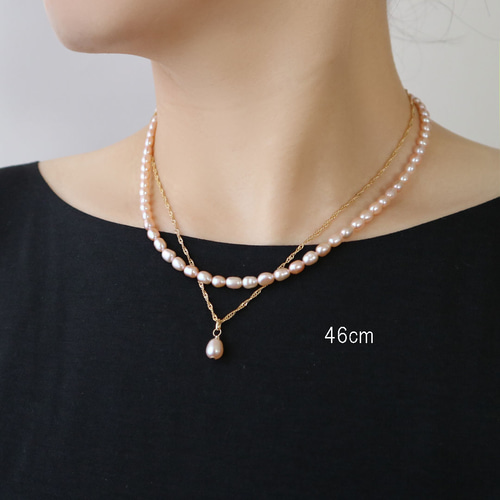 淡水パール×チェーンの2連ネックレス ネックレス・ペンダント 淡水パール×チェーンの2連ネックレス ネックレス・ペンダント