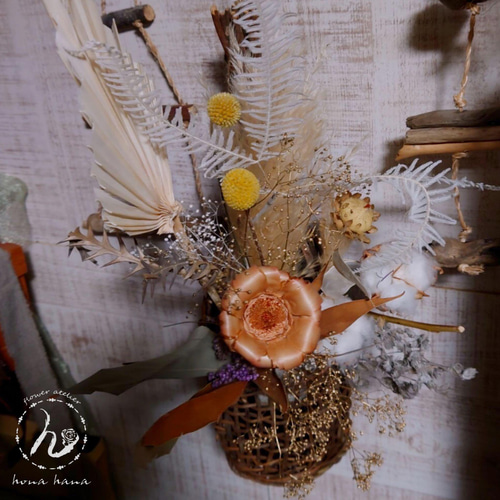 お正月ハンドメイド2024』❤︎古風な和風籠にドライフラワーアレンジ