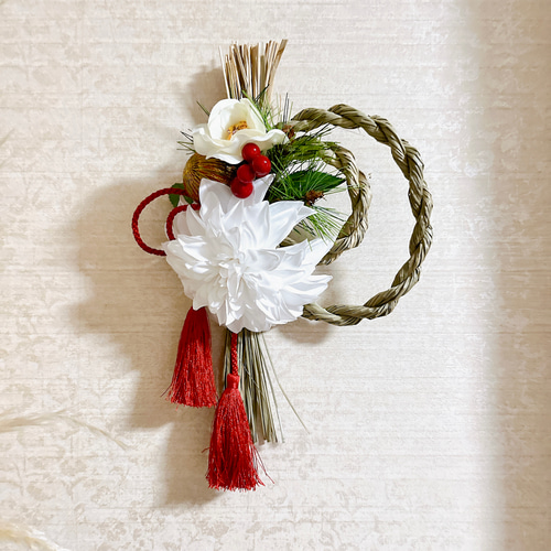 2024 しめ縄飾り ホワイト 2way ② しめ縄飾り2024(白) | 花菜Jun