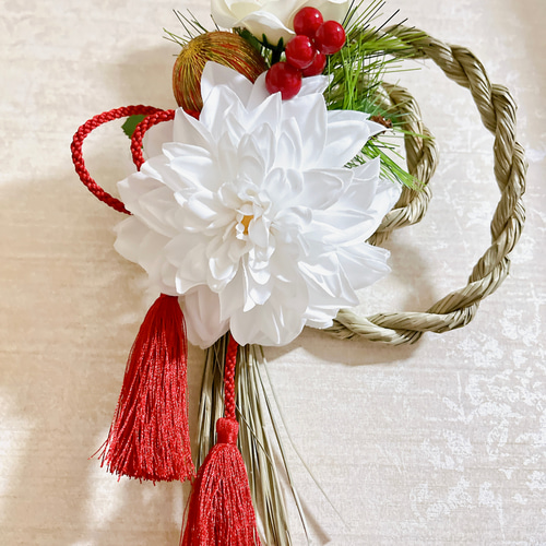 即日配送】純白の正月飾り しめ縄飾り しめ縄リース 2024 玄関飾り