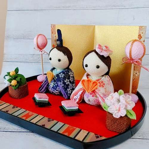 桜とちりめん細工のお雛様2段飾り♡桃の節句♡ひな祭り♡雛人形 桜とちりめん細工のお雛様2段飾り♡桃の節句♡ひな祭り♡雛人形