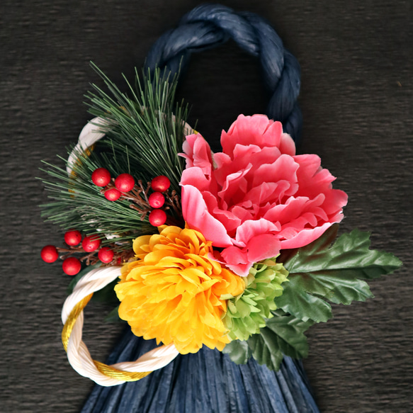 お正月飾り しめ縄　藍×華花 2枚目の画像
