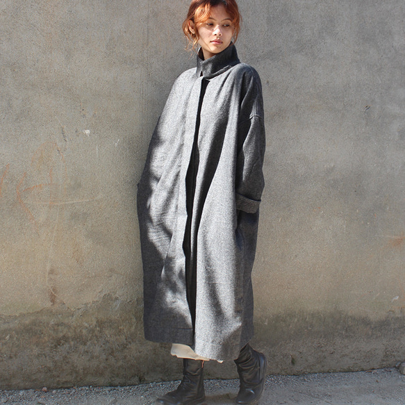 ウールオーバーサイズコート グレー ほっこり冬素材◉ 国産ウールオーバーコート チャコールグレー コート