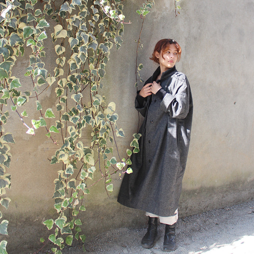 ほっこり冬素材◉ 国産ウールオーバーコート チャコールグレー コート