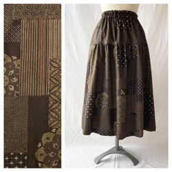 【日式】優雅別緻的疊層裙：78cm長（南布：拼布棕） 第1張的照片