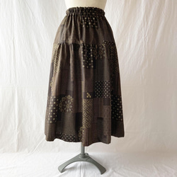【日式】優雅別緻的疊層裙：78cm長（南布：拼布棕） 第2張的照片