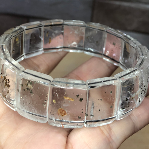 水晶中の黄銅鉱、天然高級黄銅鉱 バングル・リストバンド Like