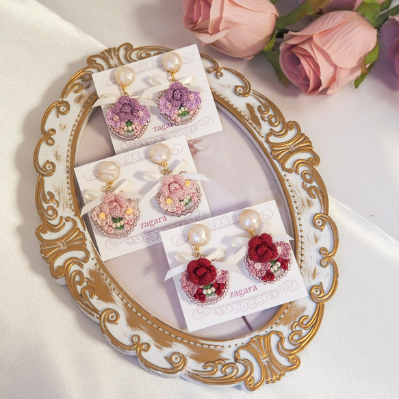 かぎ針編み お姫様の花束イヤリング・ピアス イヤリング