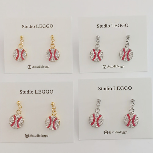 野球ボールピアス/サージカルステンレス ピアス（フック・チェーン