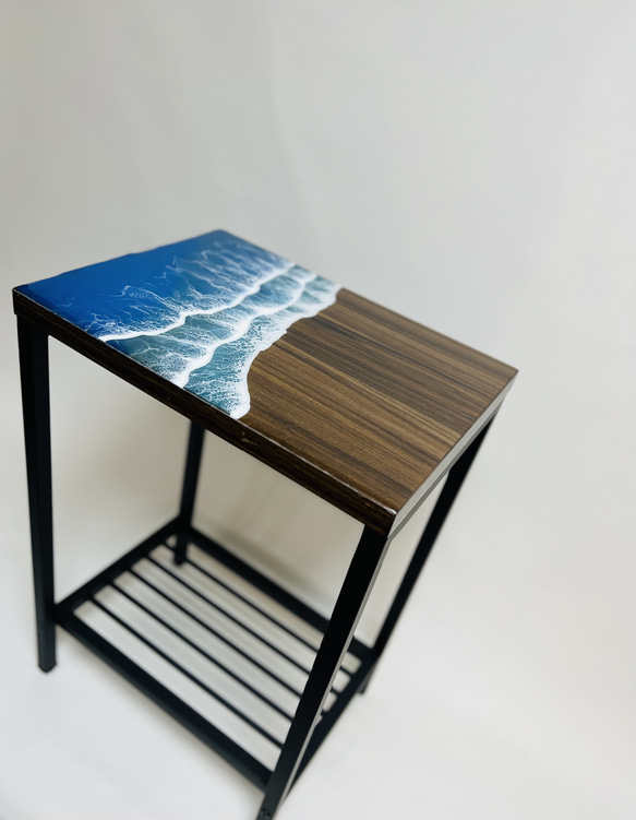 木製サイドテーブル波　サイドテーブル スリム ベッドサイドテーブル ソファーサイドテーブル ナイトテーブル コーヒー 1枚目の画像