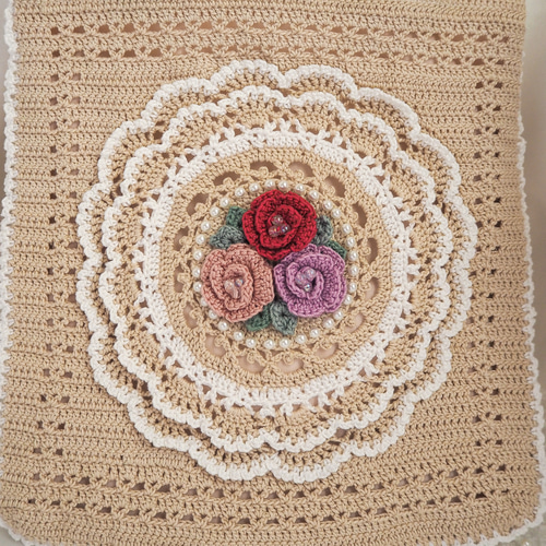 新品タグ付き　ひらひらパンジーかぎ針刺繍 バッグ(ベージュ-F) AMBIDEX Store ○〇ひらひらパンジーかぎ針刺繍 バッグ(F