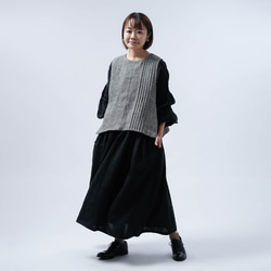 [wafu] [亞麻洋裝] 腰部襯衫點袖洋裝/黑色 a012i-bck1 第5張的照片