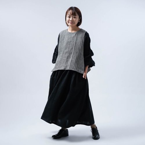 wafu】【リネンドレス】ウエストブラウジング ポワン袖 wafu】【リネンドレス】ウエストブラウジング ポワン袖
