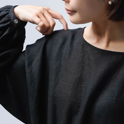 [wafu] [亞麻洋裝] 腰部襯衫點袖洋裝/黑色 a012i-bck1 第12張的照片