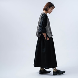 [wafu] [亞麻洋裝] 腰部襯衫點袖洋裝/黑色 a012i-bck1 第7張的照片