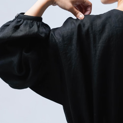 [wafu] [亞麻洋裝] 腰部襯衫點袖洋裝/黑色 a012i-bck1 第13張的照片