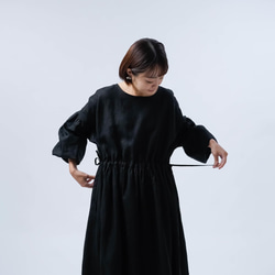 [wafu] [亞麻洋裝] 腰部襯衫點袖洋裝/黑色 a012i-bck1 第3張的照片